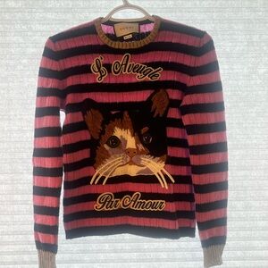 Gucci Striped Cat Sweater - Pink and Black